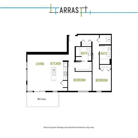 Floor plan for 2 beds, 2 baths, 1306 sqft
